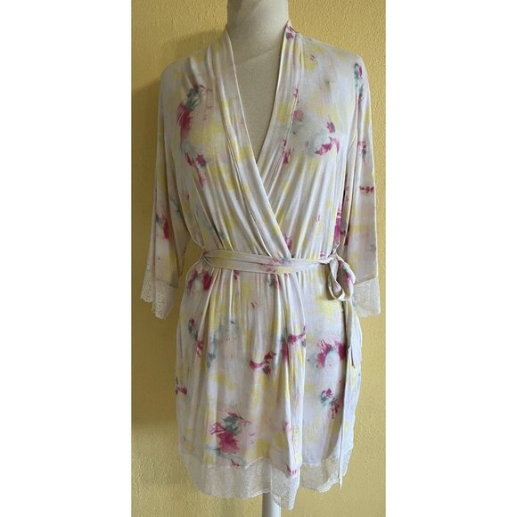 INC International Concepts Womans Large Lace-Trim Wrap Robe Tie Dye New $60 - Picture 2 of 8